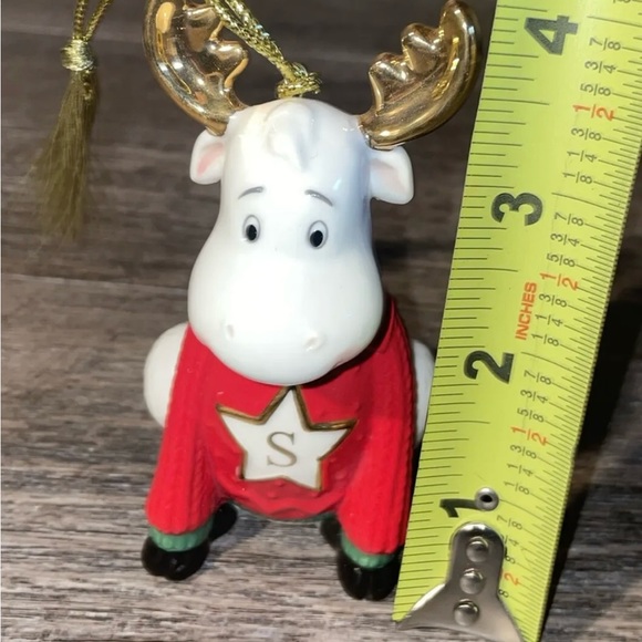 LENOX Porcelain Moose Monogram Initial “S” Christmas Tree Ornament 4” - Picture 2 of 7